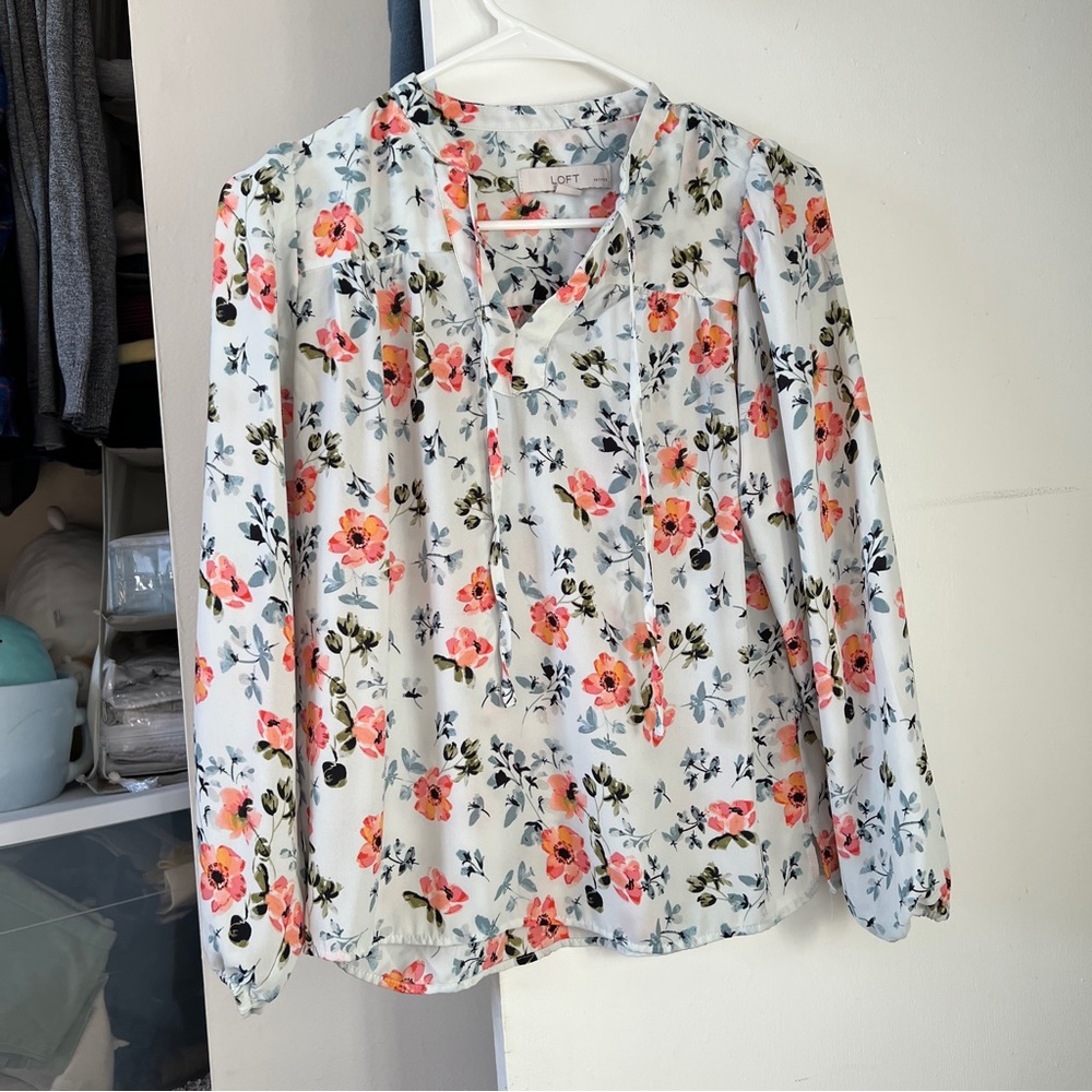 Light Blue Loft Floral Blouse